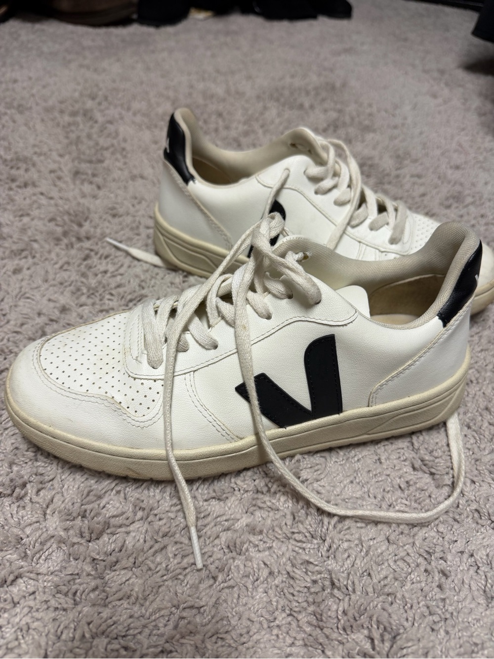 Veja White Leather Sneakers with Black V Detail